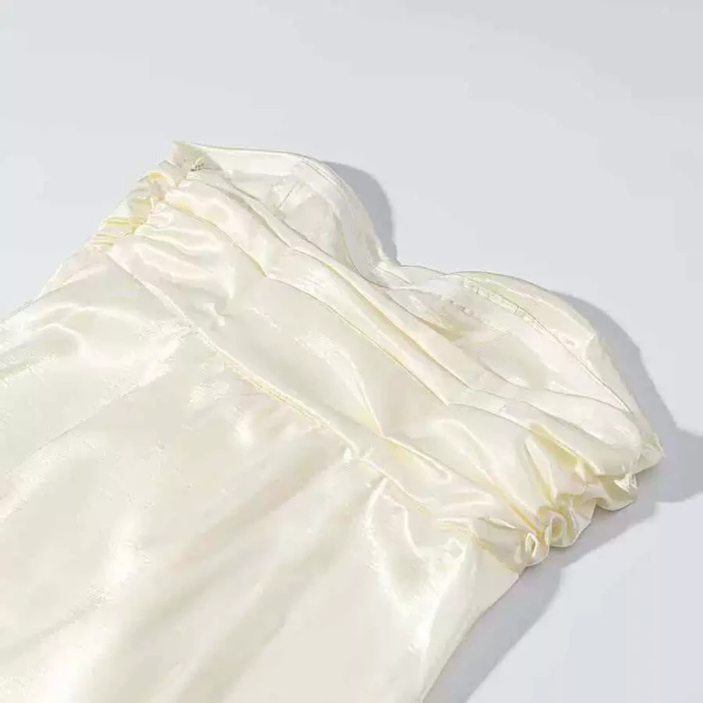 ZARA Fengxia Solid Satin Strapless Bodycon Dress Side Slit Luxury